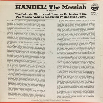 Händel*, Randolph Jones, Soloist, Chorus and Chamber Orchestra of the  "Pro Musica Antiqua"* : The Messiah (In English) (LP)