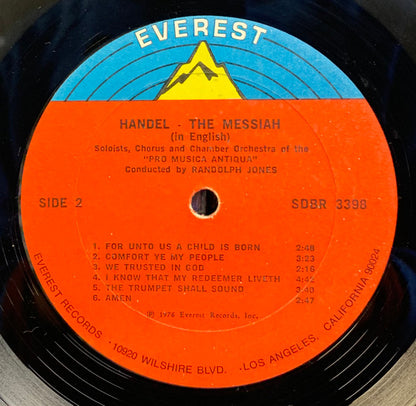 Händel*, Randolph Jones, Soloist, Chorus and Chamber Orchestra of the  "Pro Musica Antiqua"* : The Messiah (In English) (LP)