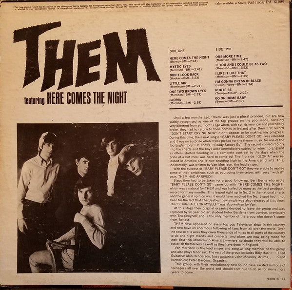 Them (3) : Here Comes The Night (LP, Album, Mono, Glo)
