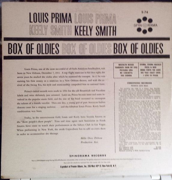 Louis Prima And Keely Smith* : Box Of Oldies (LP, Styrene)
