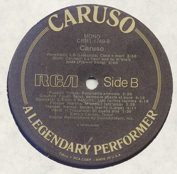Caruso* : A Legendary Performer (LP, Comp, Mono)