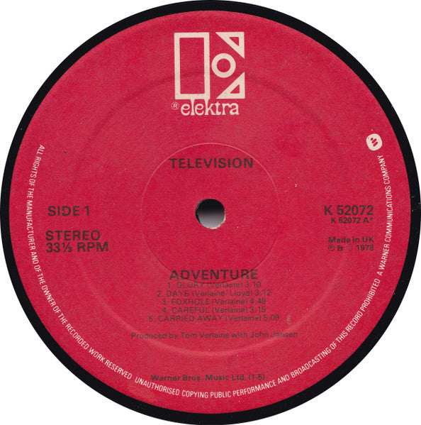 Television : Adventure (LP, Album, RP, Red)