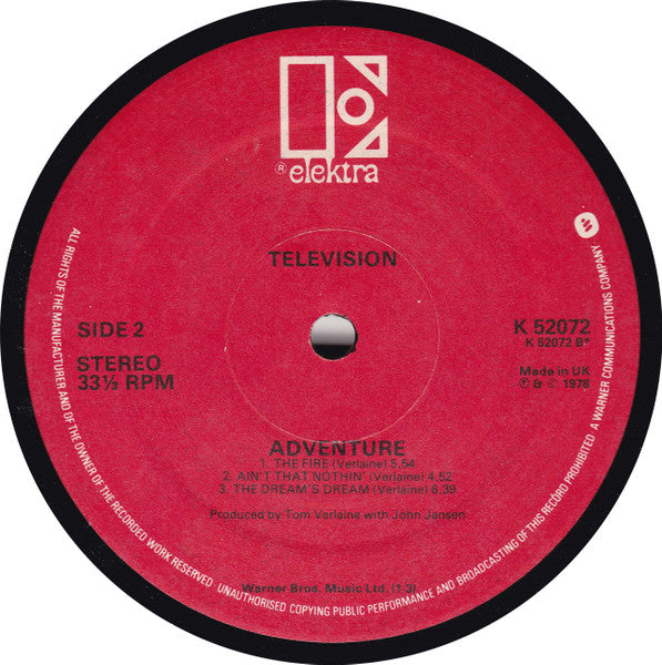 Television : Adventure (LP, Album, RP, Red)