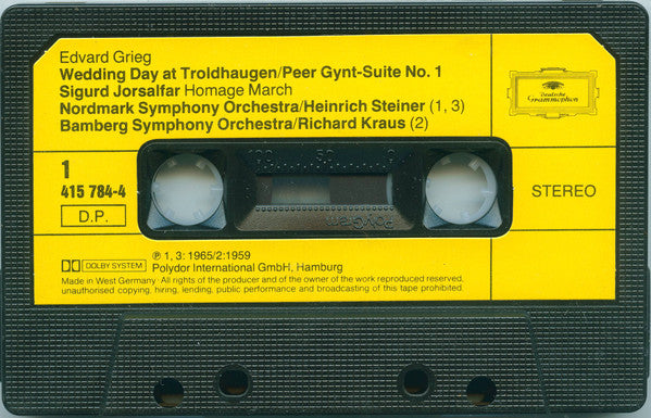 Edvard Grieg, Jean Sibelius : Peer Gynt Suite Finlandia Valse Triste The Music Of Grieg And Sibelius (Cass, Comp)