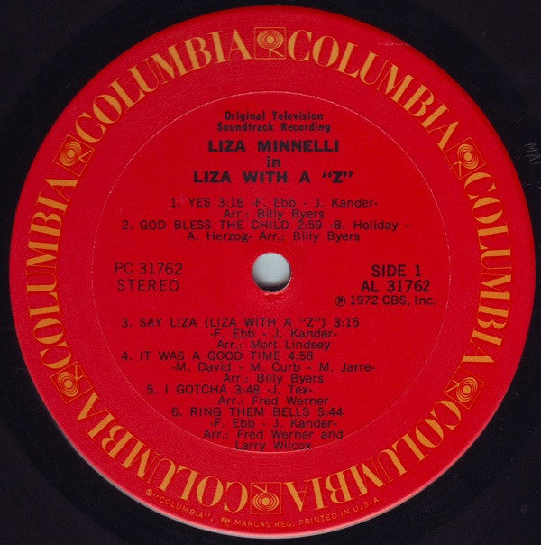 Liza Minnelli : Liza With A "Z" (A Concert For Television) (LP, Album, RE, San)