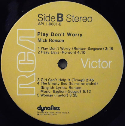 Mick Ronson : Play Don't Worry (LP, Album, Gat)