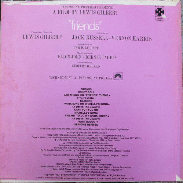 Elton John : Friends (Original Soundtrack Recording) (LP, Album)