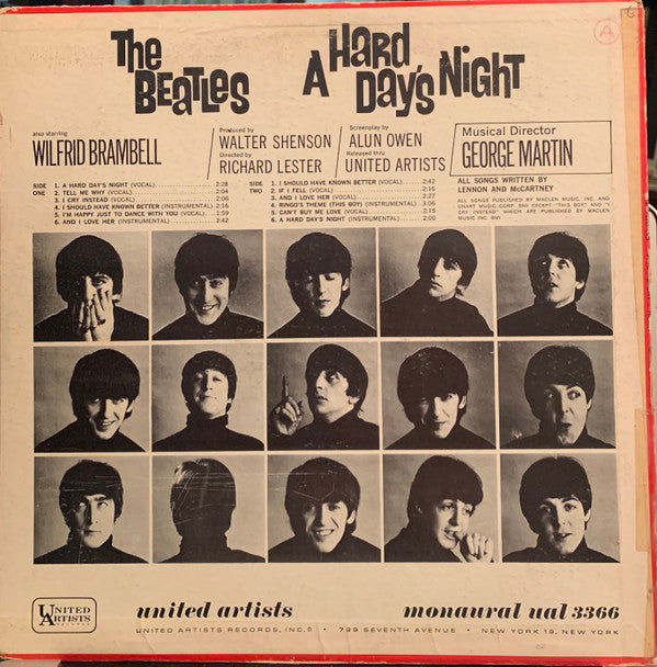 The Beatles : A Hard Day's Night (Original Motion Picture Sound Track) (LP, Album, Mono, Pit)