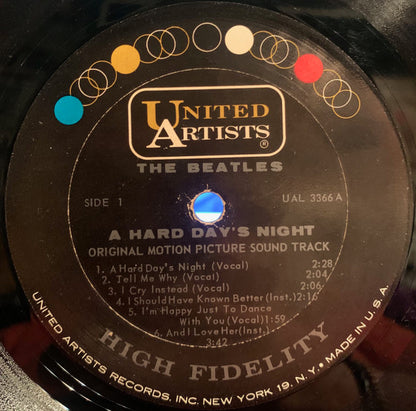 The Beatles : A Hard Day's Night (Original Motion Picture Sound Track) (LP, Album, Mono, Pit)