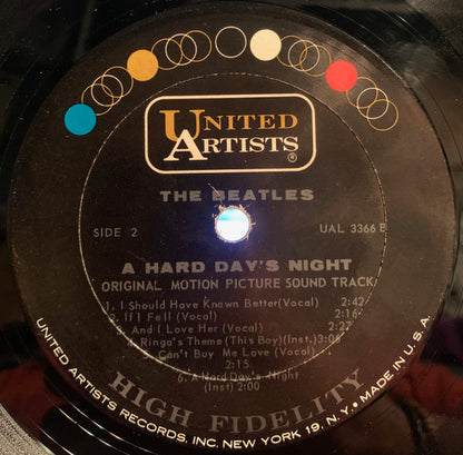 The Beatles : A Hard Day's Night (Original Motion Picture Sound Track) (LP, Album, Mono, Pit)