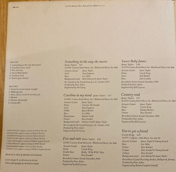 James Taylor (2) : James Taylor's Greatest Hits (LP, Comp, Pin)