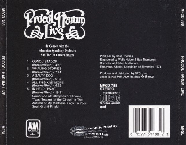 Procol Harum In Concert With The Edmonton Symphony Orchestra : Live (CD, Album, RE, RM)
