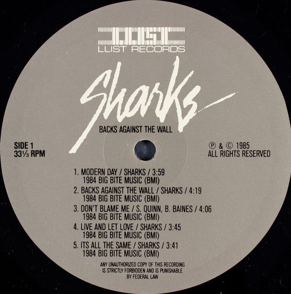 Sharks (10) : Backs Against The Wall (LP, Album)