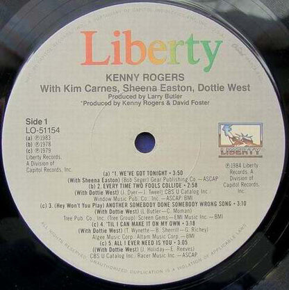 Kenny Rogers With Kim Carnes, Sheena Easton & Dottie West : Duets (LP, Comp)