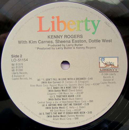 Kenny Rogers With Kim Carnes, Sheena Easton & Dottie West : Duets (LP, Comp)