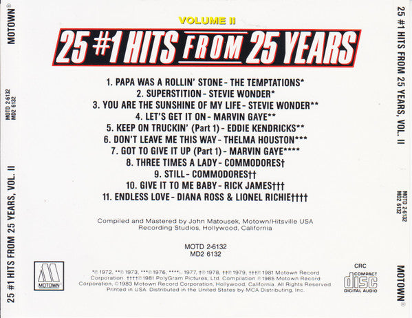 Various : 25 #1 Hits From 25 Years (Volume II) (CD, Comp, SRC)