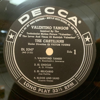 The Castilians Under The Direction Of Victor Young : Valentino (A Collection Of Tangos) (10", Album)