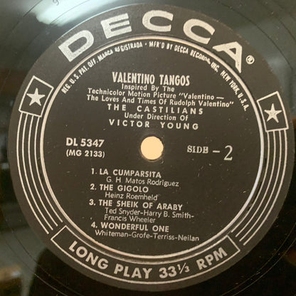 The Castilians Under The Direction Of Victor Young : Valentino (A Collection Of Tangos) (10", Album)