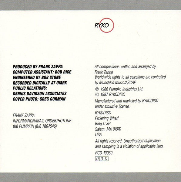 Frank Zappa : Jazz From Hell (CD, Album, RE)