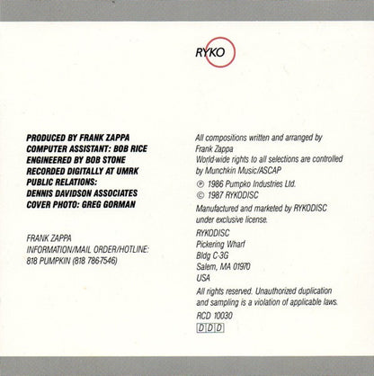 Frank Zappa : Jazz From Hell (CD, Album, RE)