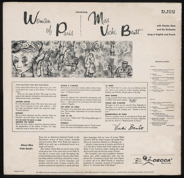 Miss Vicki Benet* : Woman Of Paris (LP, Album)