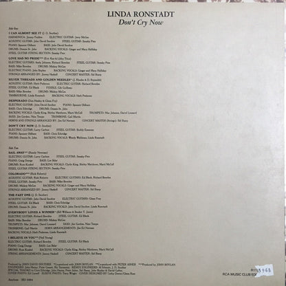 Linda Ronstadt : Don't Cry Now (LP, Album, RE)
