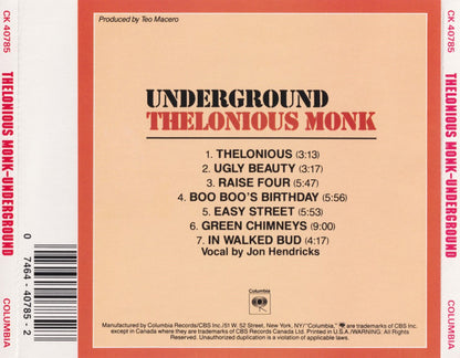 Thelonious Monk : Underground (CD, Album, RE, RM, RP)