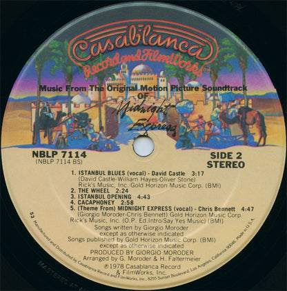 Giorgio Moroder : Midnight Express (Music From The Original Motion Picture Soundtrack) (LP, Album, 53 )