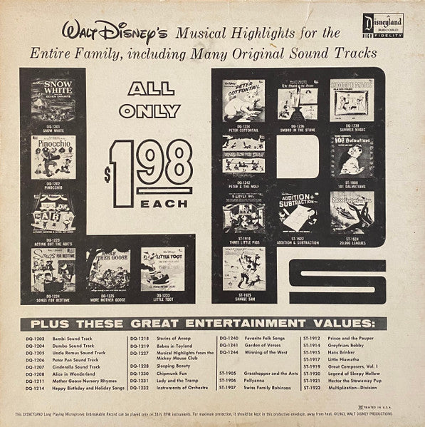 Various : All The Songs From "The Sword In The Stone" (LP, Album, Mono)