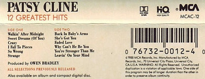 Patsy Cline : 12 Greatest Hits (Cass, Comp, RE, Dol)