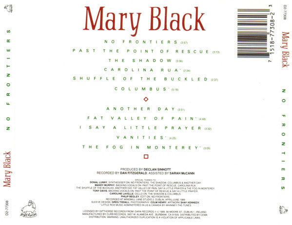 Mary Black : No Frontiers (CD, Album, Promo)
