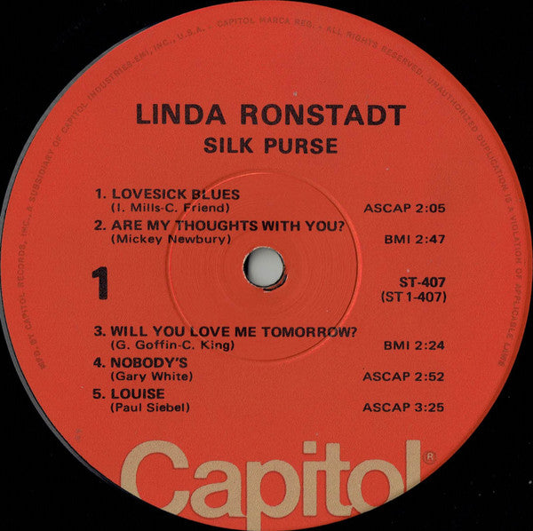 Linda Ronstadt : Silk Purse (LP, Album, RE, Win)