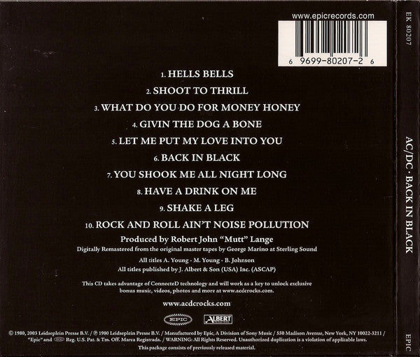 AC/DC : Back In Black (CD, Album, Enh, RE, RM)