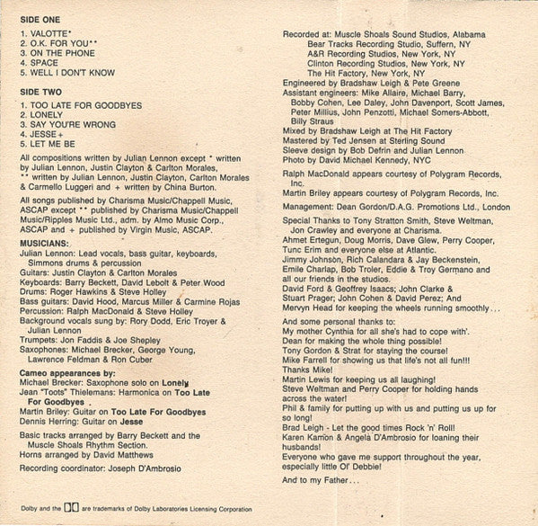 Julian Lennon : Valotte (Cass, Album, SR)