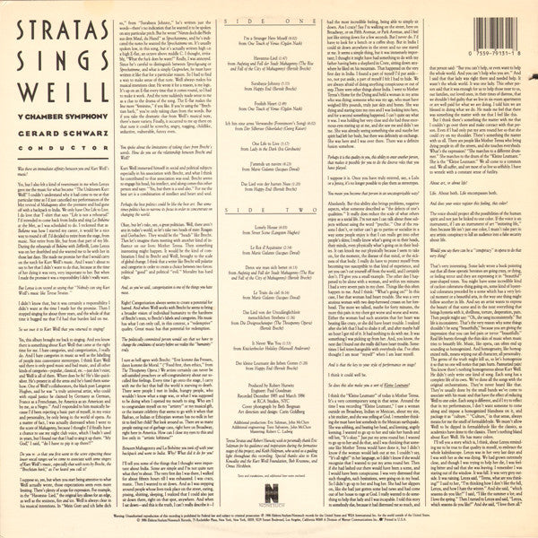 Stratas*, Y Chamber Symphony, Gerard Schwarz - Weill* : Stratas Sings Weill (LP, Album, Spe)