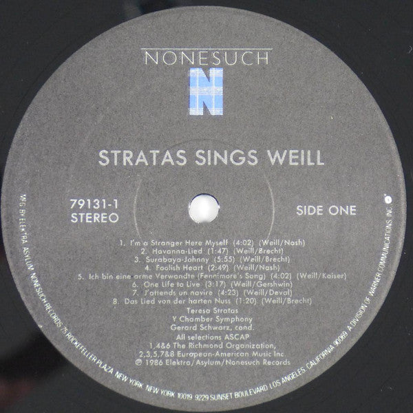 Stratas*, Y Chamber Symphony, Gerard Schwarz - Weill* : Stratas Sings Weill (LP, Album, Spe)