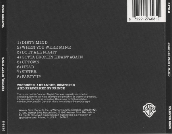 Prince : Dirty Mind (CD, Album, RE, WEA)