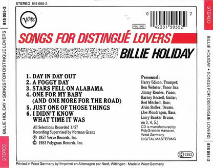 Billie Holiday : Songs For Distingué Lovers (CD, Album, RE)