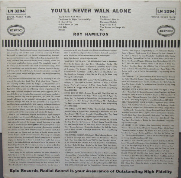 Roy Hamilton (5) : You'll Never Walk Alone (LP, Album, Mono)
