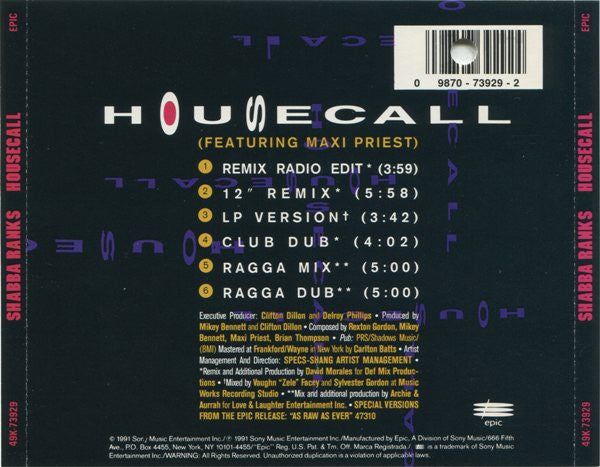 Shabba Ranks : Housecall (CD, Maxi)
