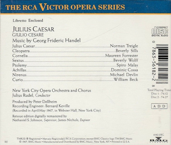 Handel* – Treigle* • Sills* • Forrester* • Wolff* • Malas* • Cossa* • Devlin* • Beck* / New York City Opera Chorus And Orchestra*, Julius Rudel : Julius Caesar / Giulio Cesare (2xCD, Album, RM, Sli + Box, RE)
