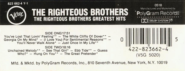 The Righteous Brothers : The Righteous Brothers Greatest Hits (Cass, Comp)