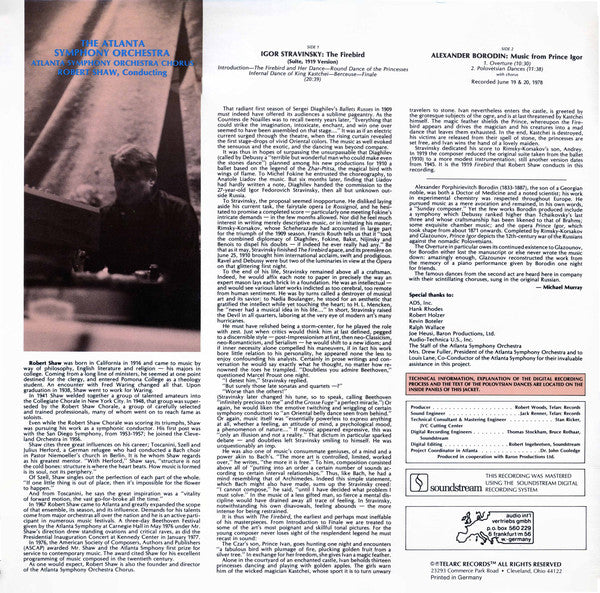 Stravinsky* / Borodin* – Robert Shaw, The Atlanta Symphony Orchestra* and Chorus* : The Firebird (Suite, 1919 Version) / Overture And Polovetsian Dances From Prince Igor (LP, Dig)