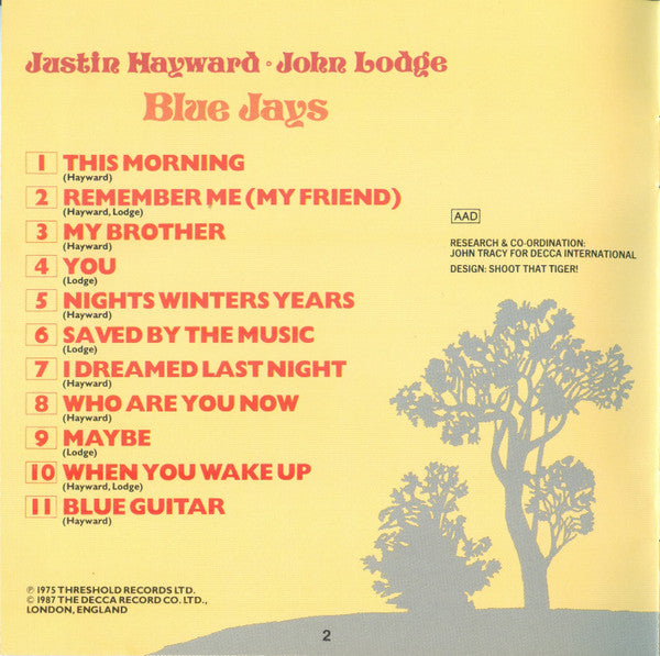 Justin Hayward & John Lodge : Blue Jays (CD, Album, RE)