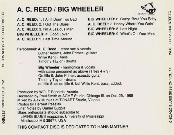 A.C. Reed / Big Wheeler* : Chicago Blues Session Volume 14 (CD, Album)