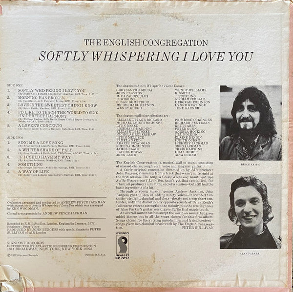 The English Congregation* : Softly Whispering I Love You (LP, Album, MO )