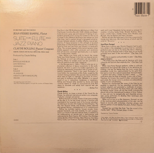 Jean-Pierre Rampal / Claude Bolling : Suite For Flute And Jazz Piano (LP, Album, RE, Ter)