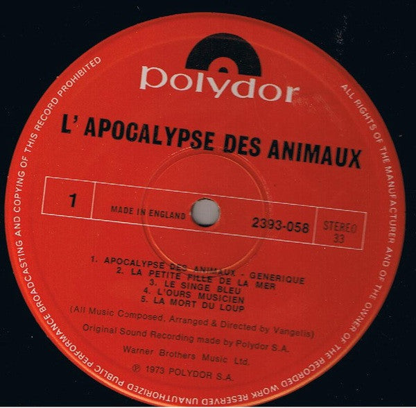 Vangelis : L'Apocalypse Des Animaux (LP, Album)