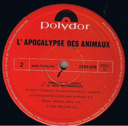 Vangelis : L'Apocalypse Des Animaux (LP, Album)