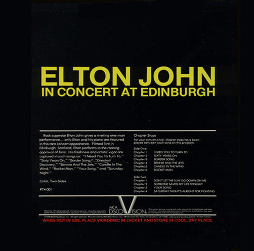 Elton John : In Concert At Edinburgh (Laserdisc, 12", Mono, NTSC, CAV)